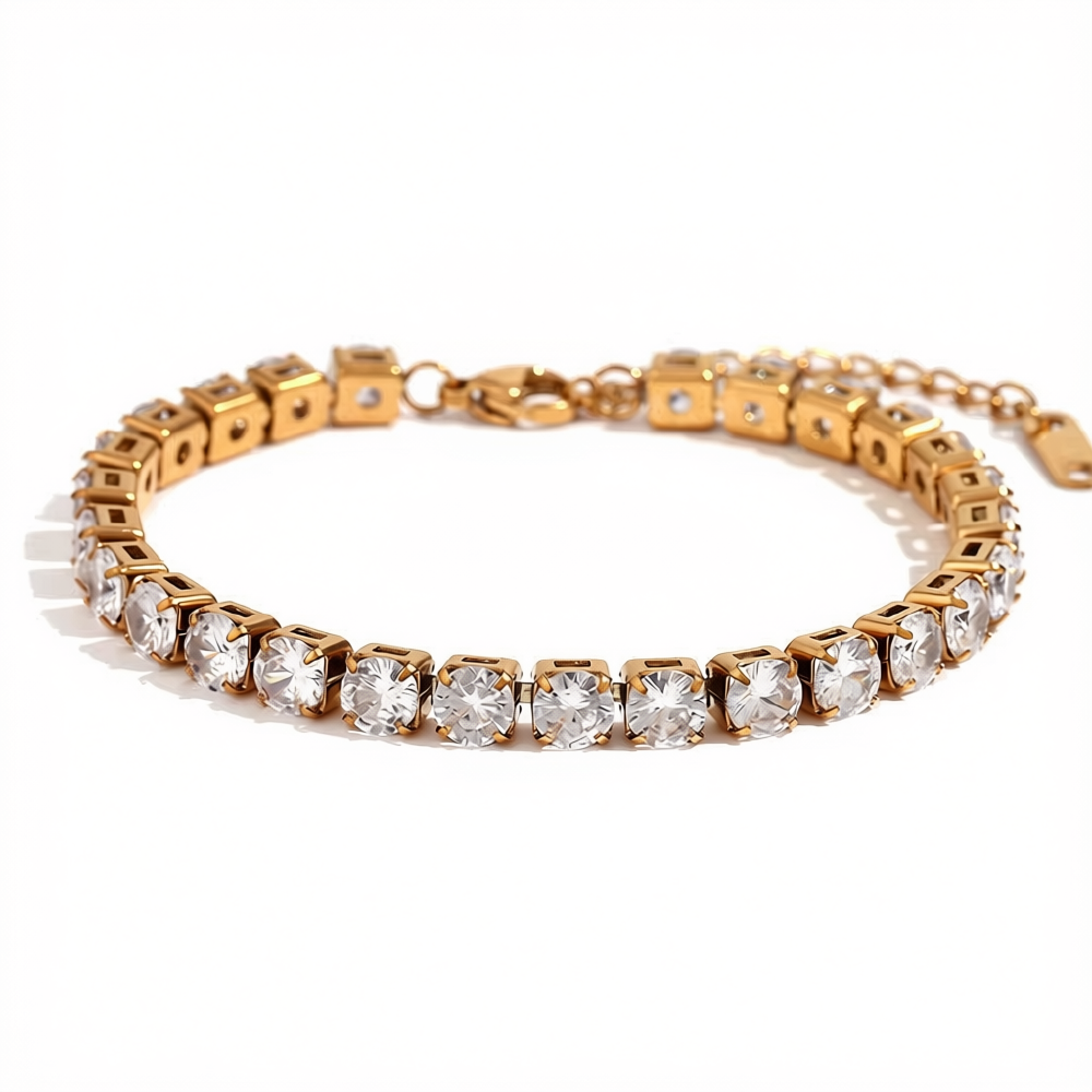 Brățară tennis Miagini din oțel inoxidabil placat cu aur 18K, cu zirconiu cubic de 5 mm, elegantă și strălucitoare.