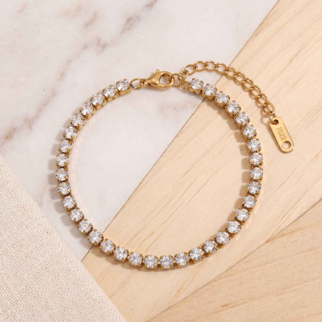 Bratara Tennis cu Zirconiu Cubic 3 mm Otel Inoxidabil placat cu aur 18K