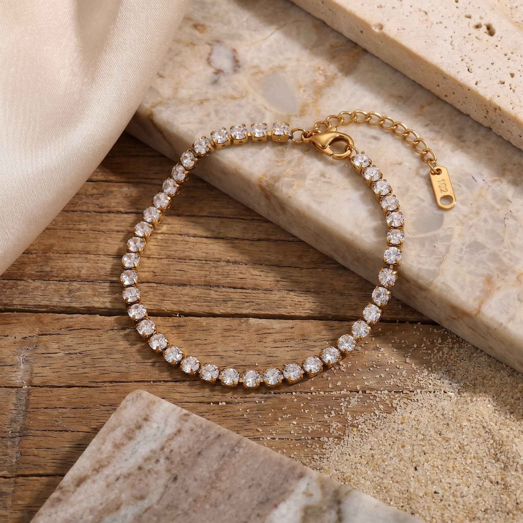 Bratara Tennis cu Zirconiu Cubic 3 mm Otel Inoxidabil placat cu aur 18K