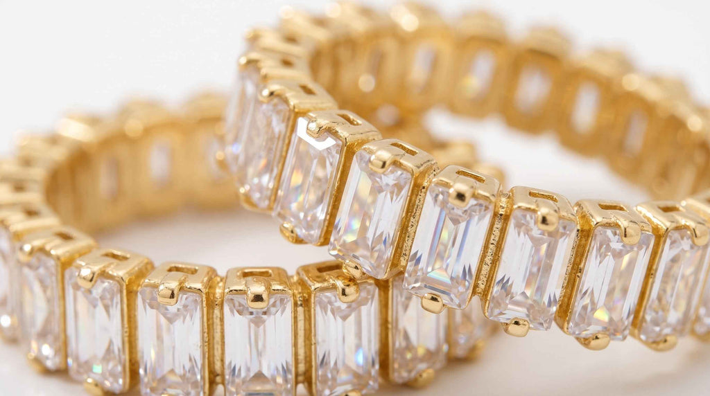 Inel Tennis Baguette cu Zirconiu Cubic Otel Inoxidabil placat cu aur 18K