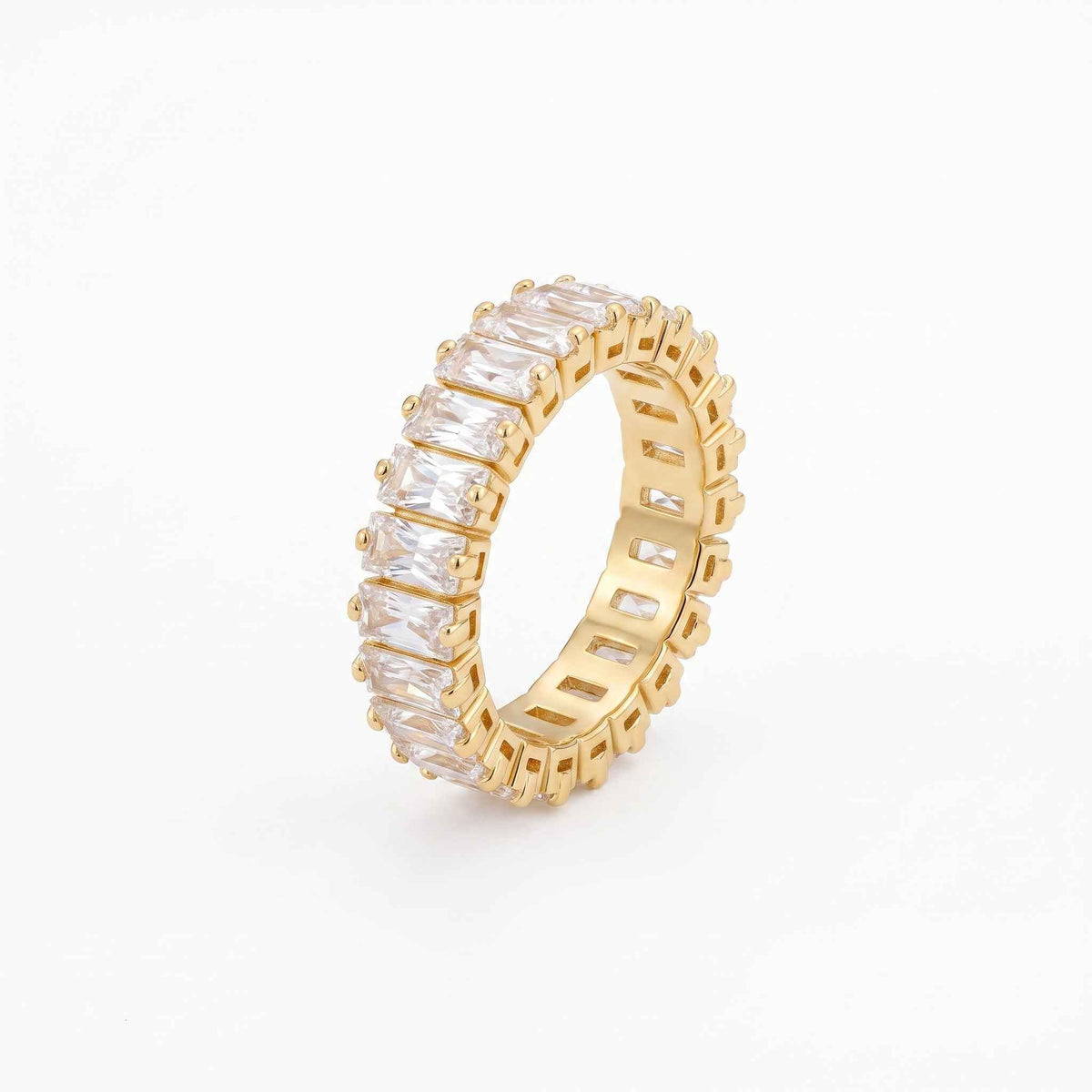 Inel Tennis Baguette cu Zirconiu Cubic Otel Inoxidabil placat cu aur 18K