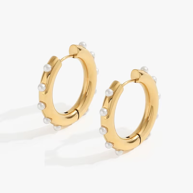 Cercei Hoop cu Perle Otel Inoxidabil placat cu aur 18K