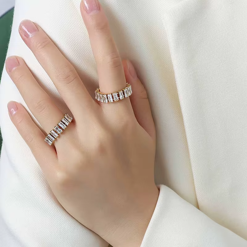 Inel Tennis Baguette cu Zirconiu Cubic Otel Inoxidabil placat cu aur 18K