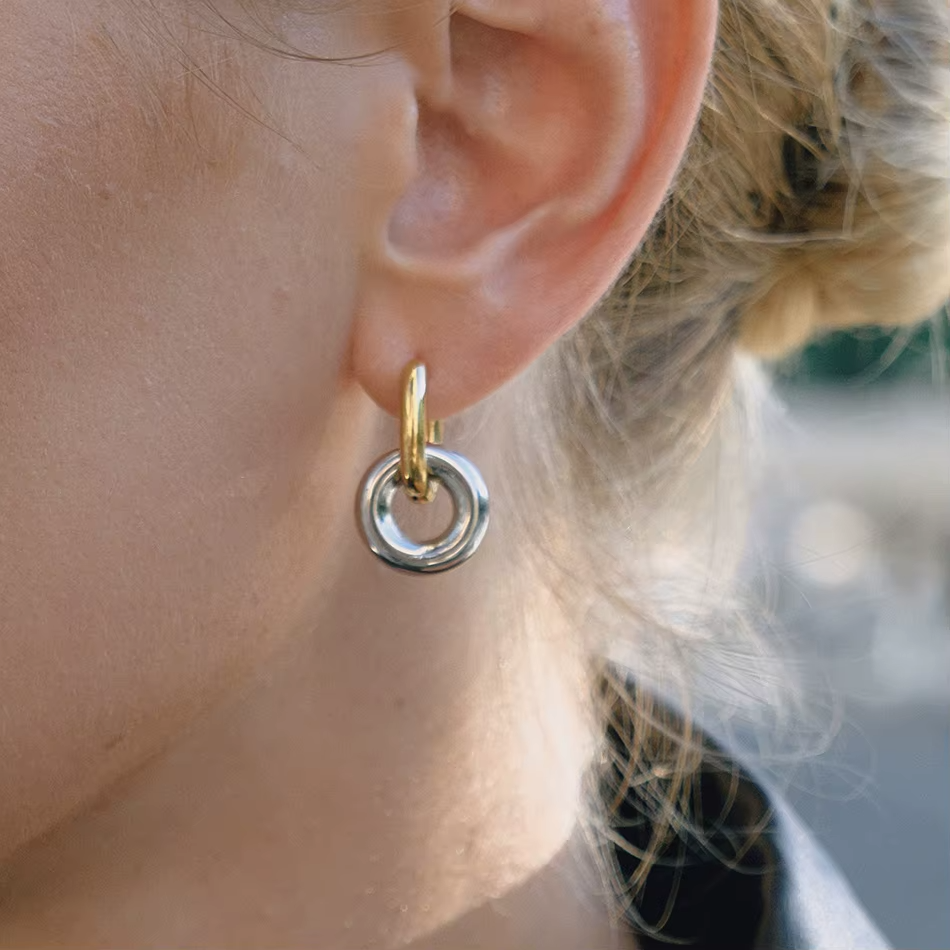 Cercei Drop Double Circle Otel Inoxidabil placat cu aur 18K