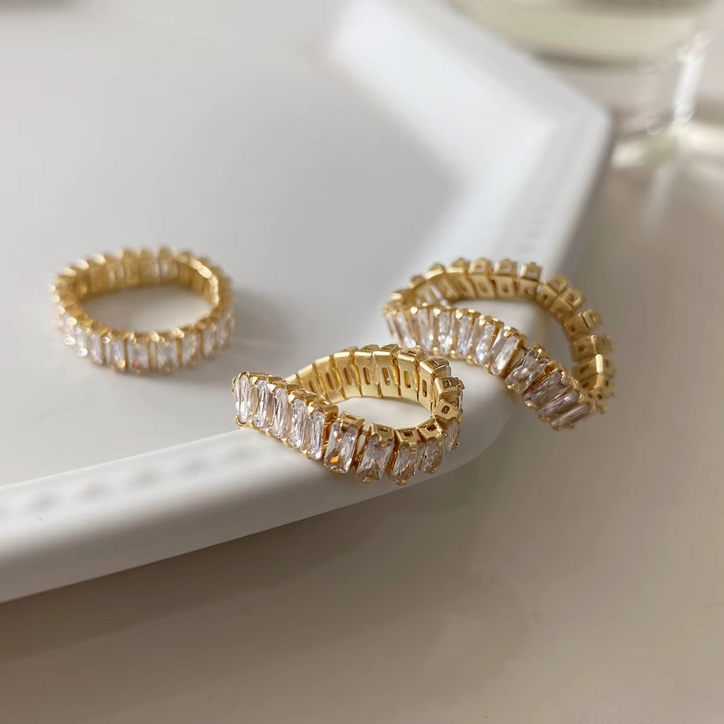 Inel Tennis Baguette cu Zirconiu Cubic Otel Inoxidabil placat cu aur 18K