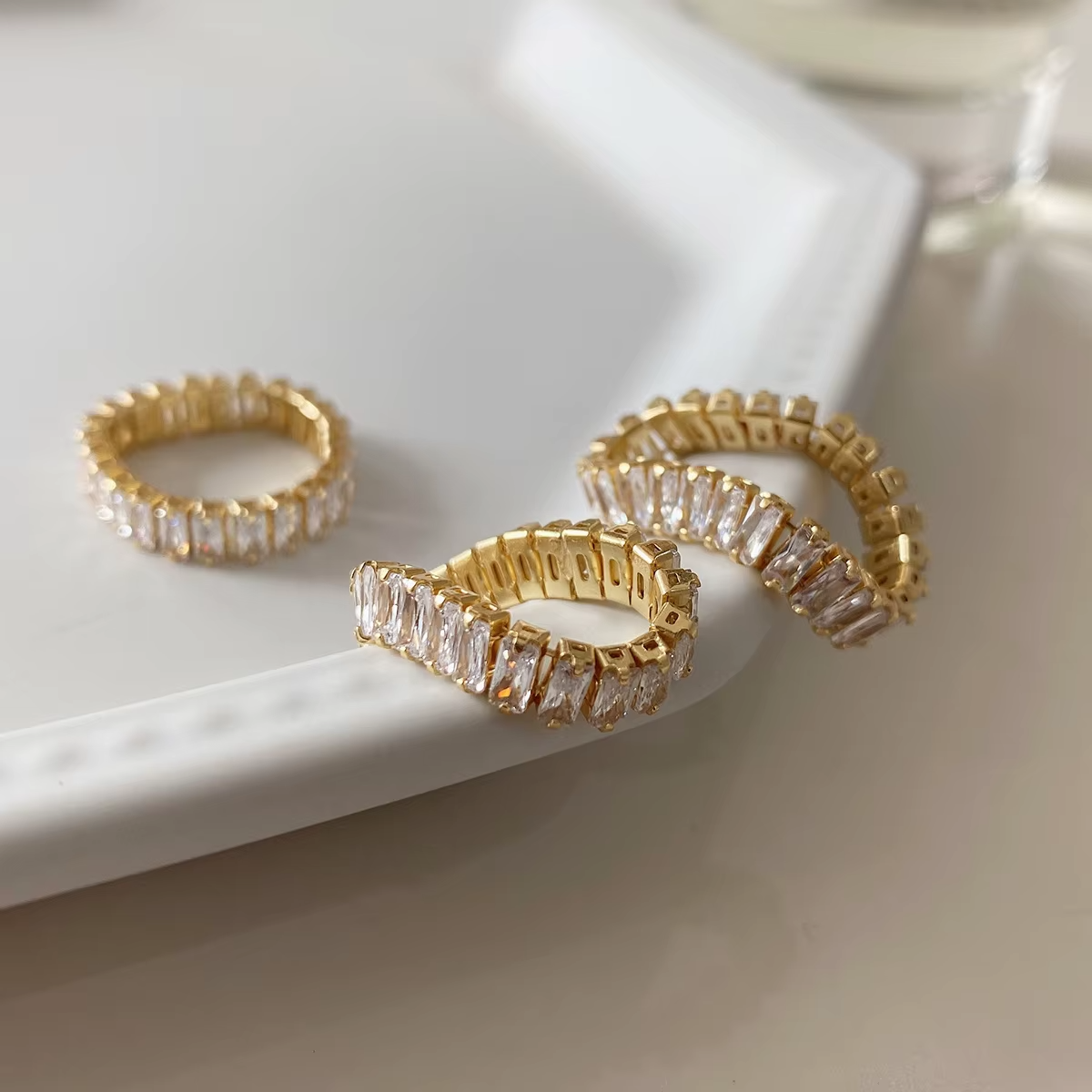 Inel Tennis Baguette cu Zirconiu Cubic Otel Inoxidabil placat cu aur 18K