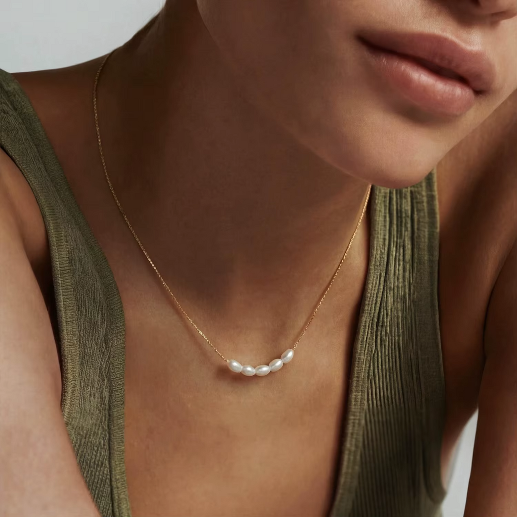 Colier cu Perla Minimalist Otel Inoxidabil placat cu aur 18K