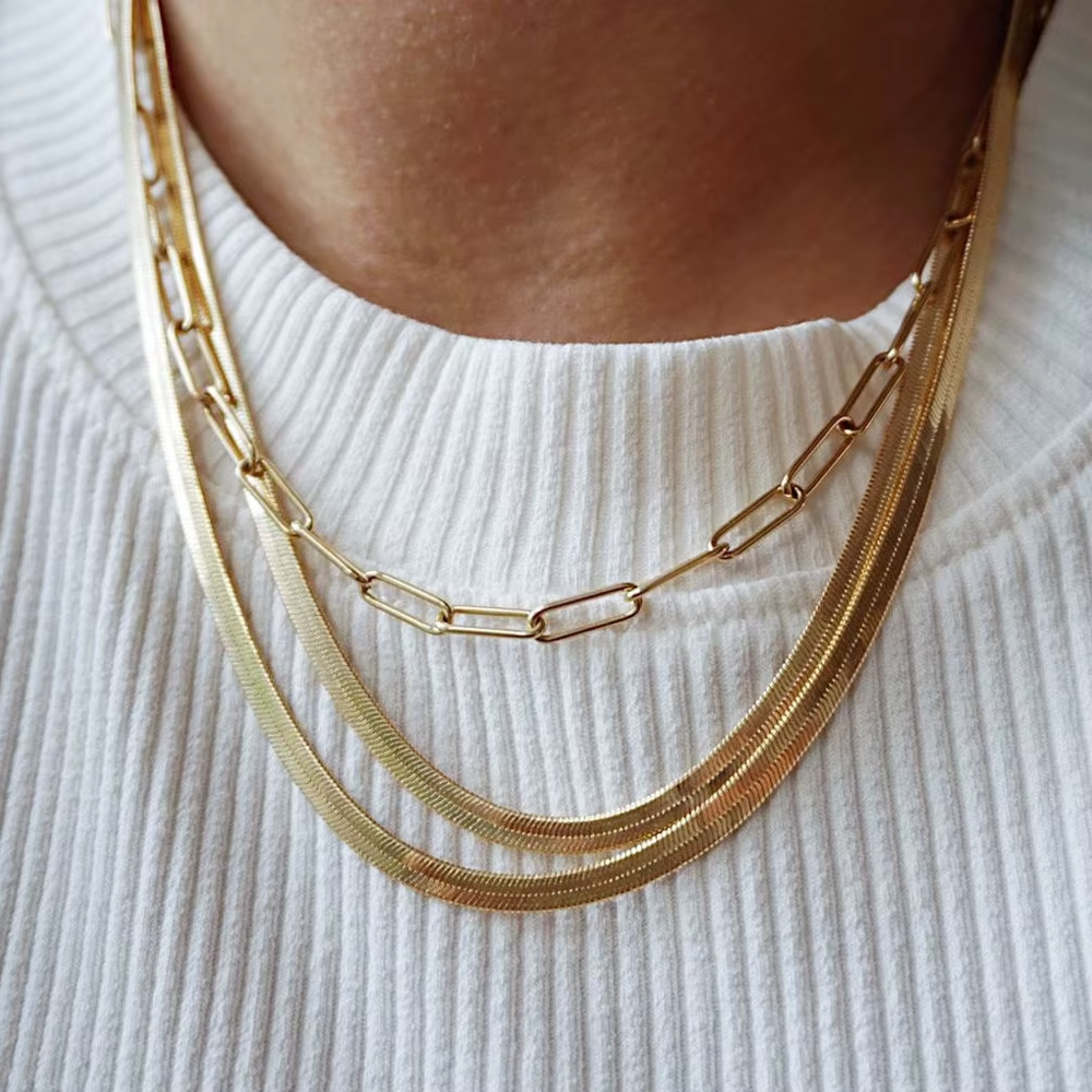 Colier Herringbone 5 mm Oţel Inoxidabil placat cu aur 18K