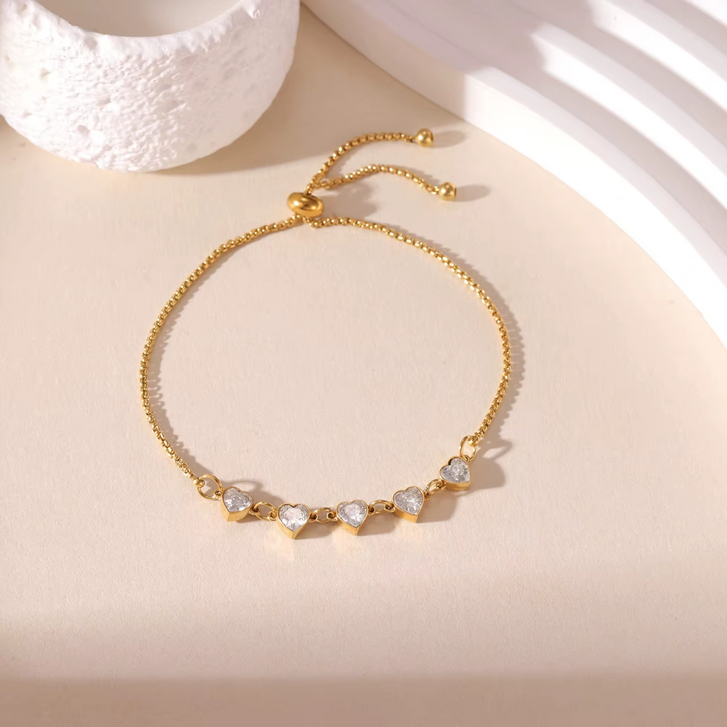 Bratara cu Inima si Zirconiu Cubic Otel Inoxidabil placat cu aur 18K