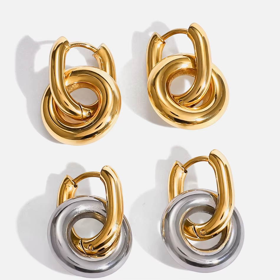 Cercei Drop Double Circle Otel Inoxidabil placat cu aur 18K
