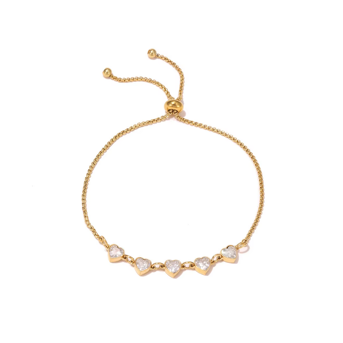 Bratara cu Inima si Zirconiu Cubic Otel Inoxidabil placat cu aur 18K