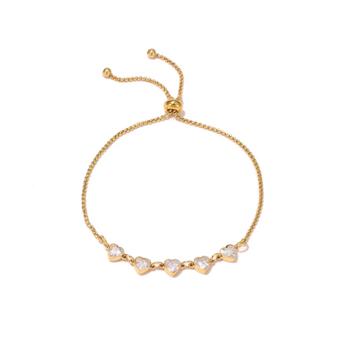Bratara cu Inima si Zirconiu Cubic Otel Inoxidabil placat cu aur 18K