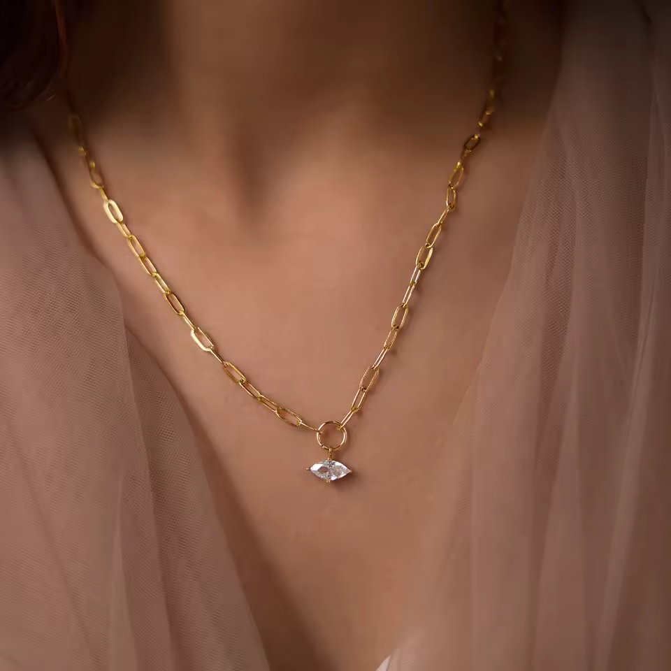Colier cu Pandantiv Marquise si Zirconiu Cubic Otel Inoxidabil placat cu aur 18K
