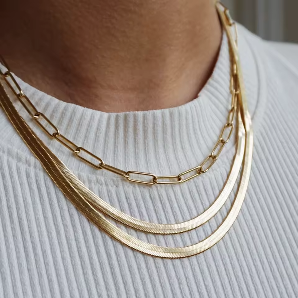 Colier Herringbone 5 mm Oţel Inoxidabil placat cu aur 18K