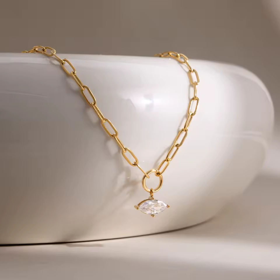 Colier cu Pandantiv Marquise si Zirconiu Cubic Otel Inoxidabil placat cu aur 18K